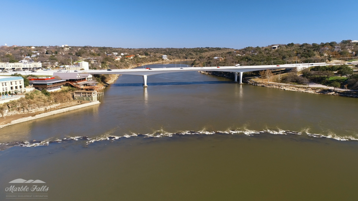 Historic falls visible temporarily after lowering of Lake Marble Falls