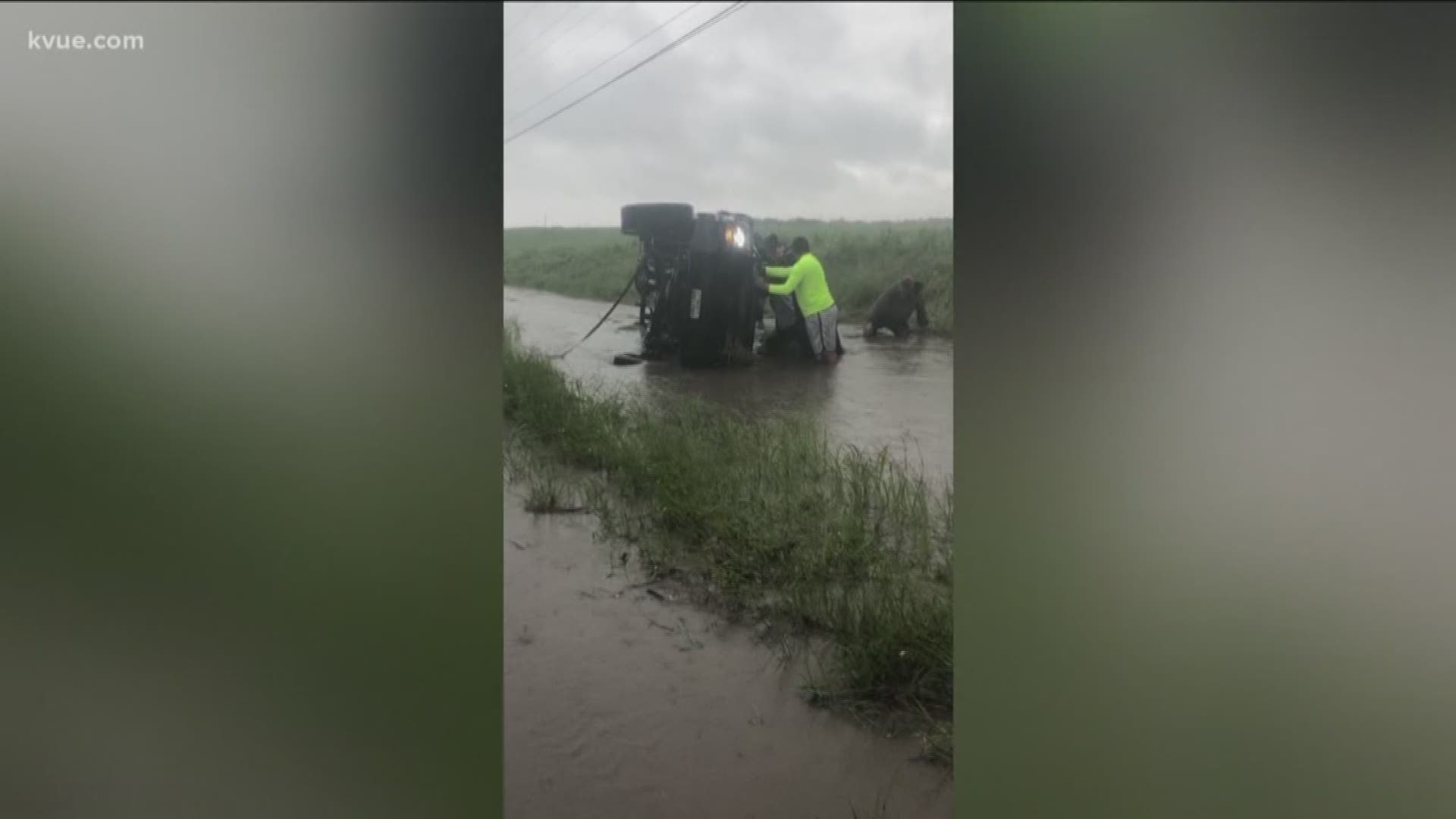 A witness tells KVUE this truck rolled on Highway 79 between Thorndale and Thrall.