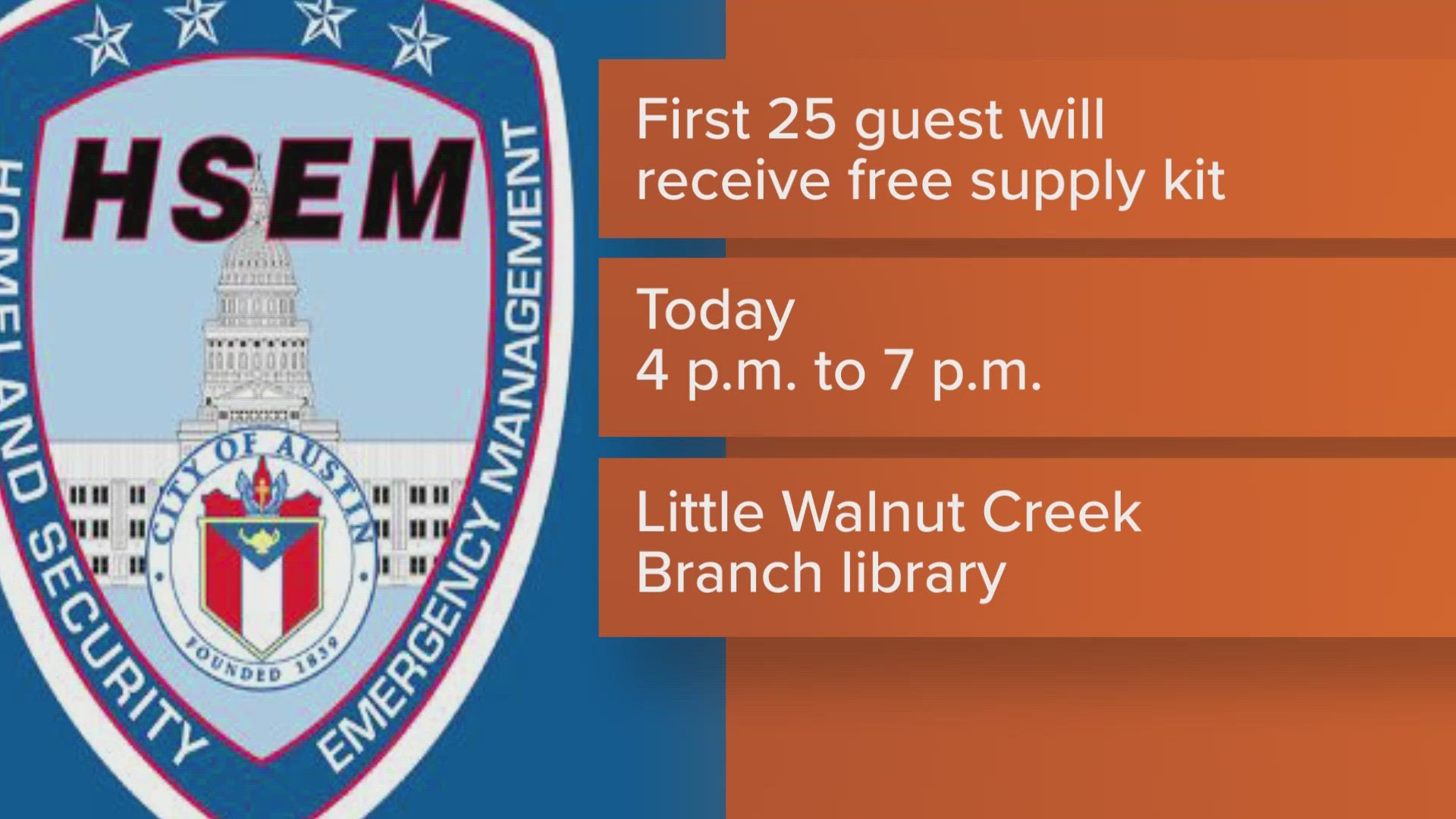 Attendees can learn how to prepare for severe weather from 4-9 p.m. Wednesday at the Little Walnut Creek Branch of the Austin Public Library.