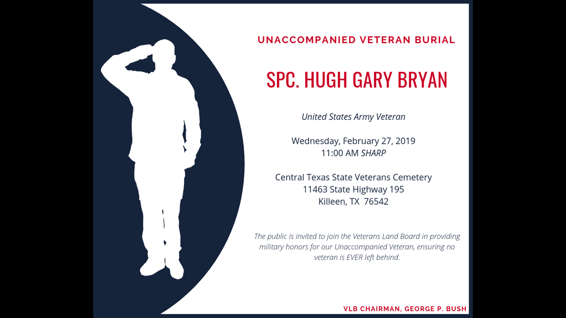 Unaccompanied veteran burial to be held at Central Texas State Veterans ...