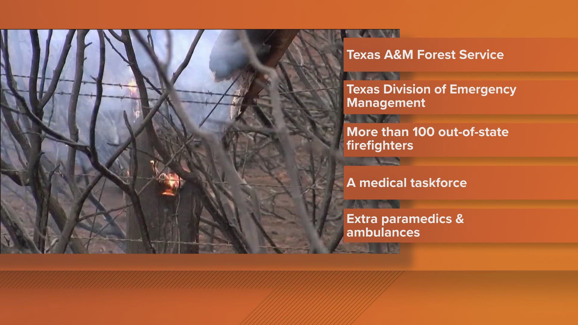 Resources have been set up with the Texas A&M Forest Service and the Texas Division of Emergency Management starting Wednesday.