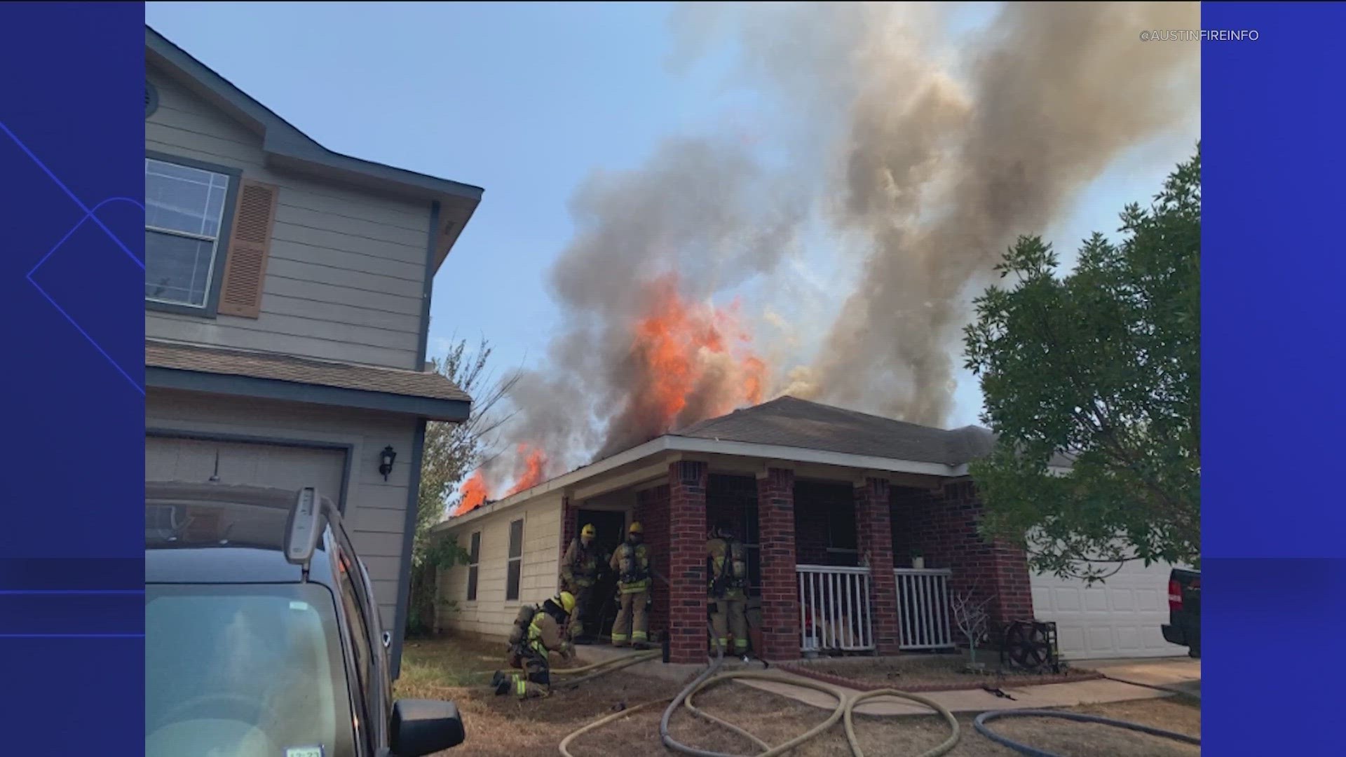 Five people were displaced by a house fire in southeast Austin and two dogs were killed.