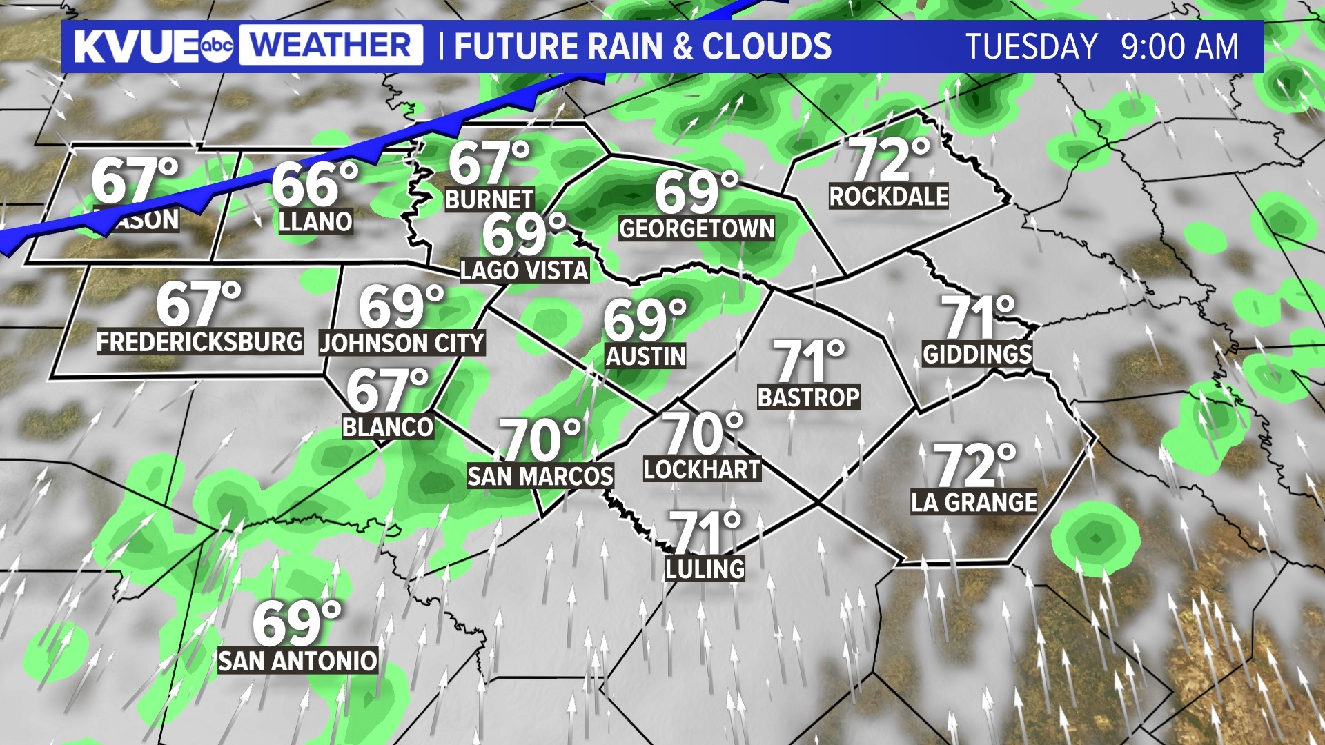 Tuesday cold front brings scattered showers and storms | kvue.com
