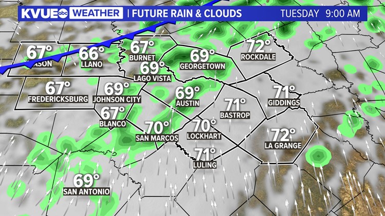 Tuesday cold front brings scattered showers and storms | kvue.com