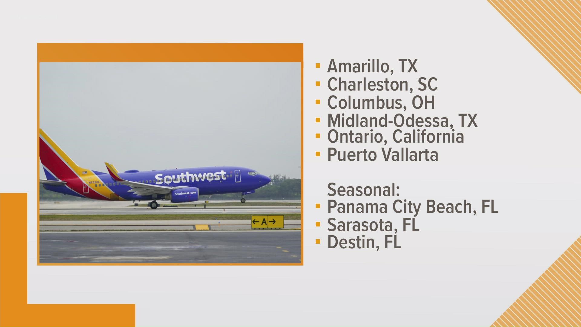 Southwest is adding nine new nonstop routes from Austin, including daily nonstop service to Amarillo, Charleston, Columbus, Midland-Odessa and Ontario, California.