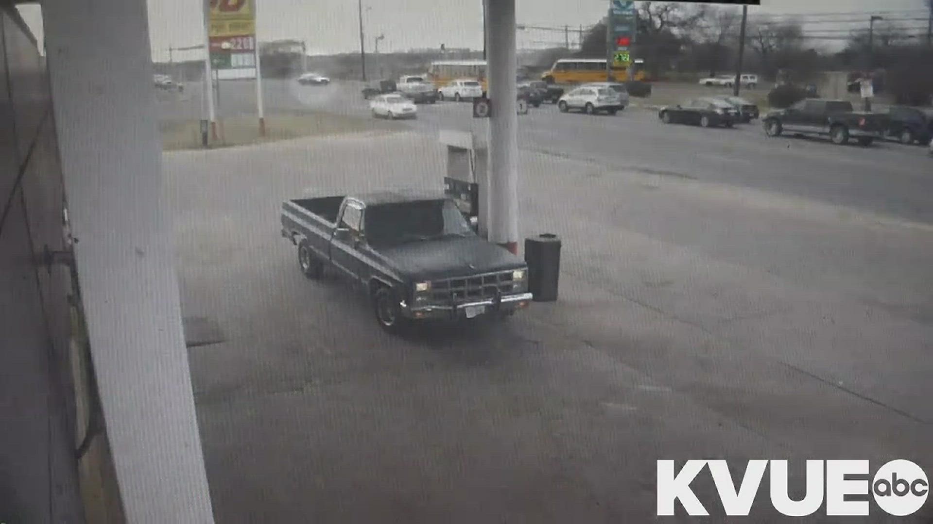 In surveillance video obtained by KVUE Tuesday, a DPS trooper's vehicle can be seen slamming into the front of a school bus.