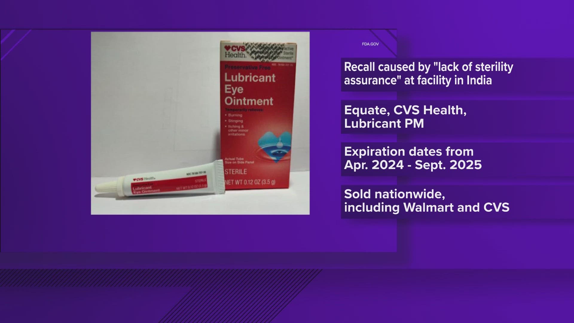 The FDA says several brands are being recalled due to the risk of eye infection because of unsterile conditions at a plant in India where the products are made.