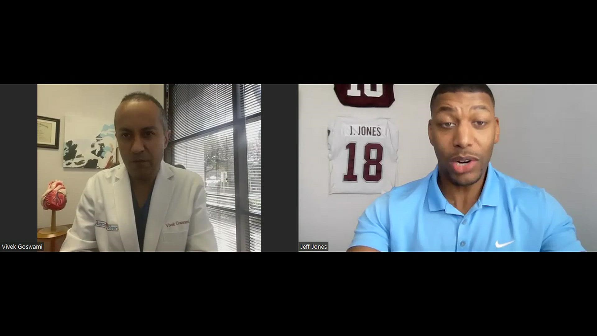 Dr. Vivek Goswami spoke with KVUE Sports Director Jeff Jones about what might have happened to Buffalo Bills safety Damar Hamlin.