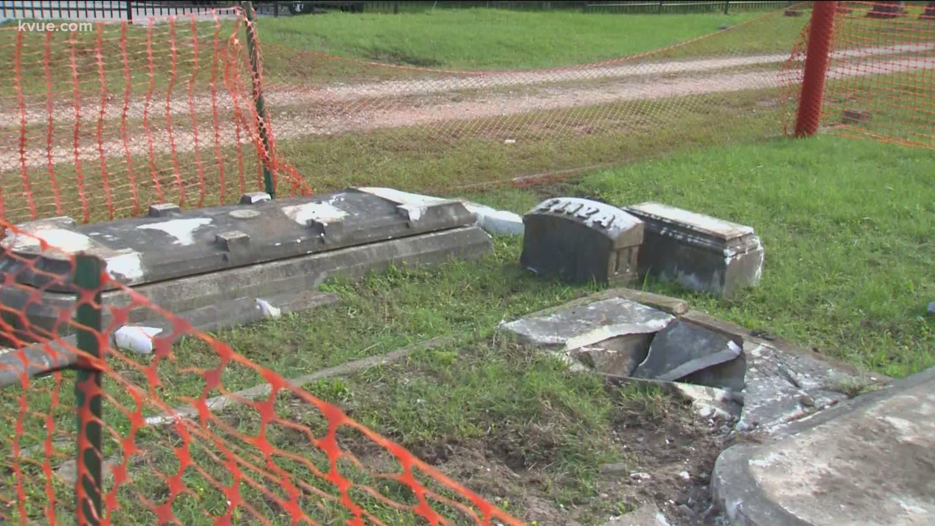 Oakwood Cemetery, the oldest cemetery in Austin, is dealing with damage after a car plowed through headstones early Tuesday morning.