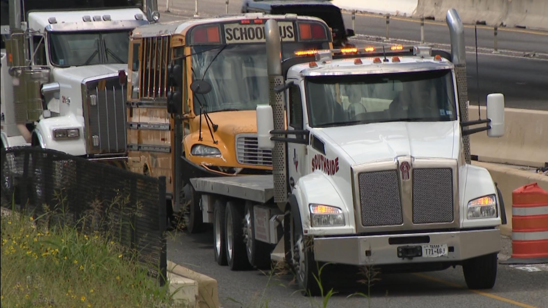 Two people were taken to the hospital after an Austin ISD bus swerved off the road.