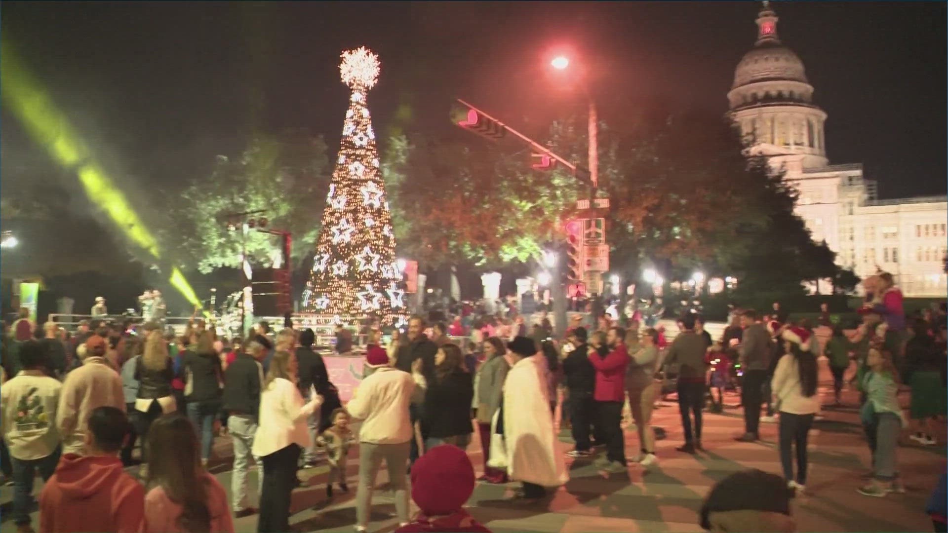 In Austin, the holiday tree at the Texas Capitol was officially lit on Saturday night, Dec. 1. The Downtown Austin Alliance held a holiday sing-a-long and stroll.
