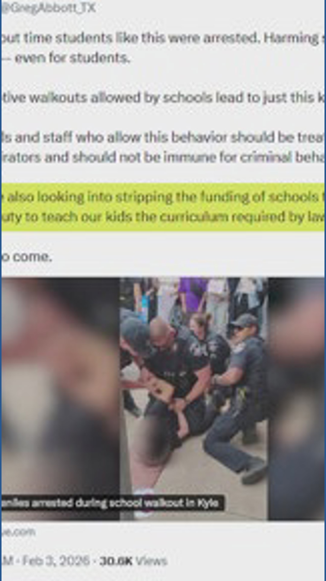 Texas Gov. Greg Abbott reacts to arrest of 2 juveniles after student ...