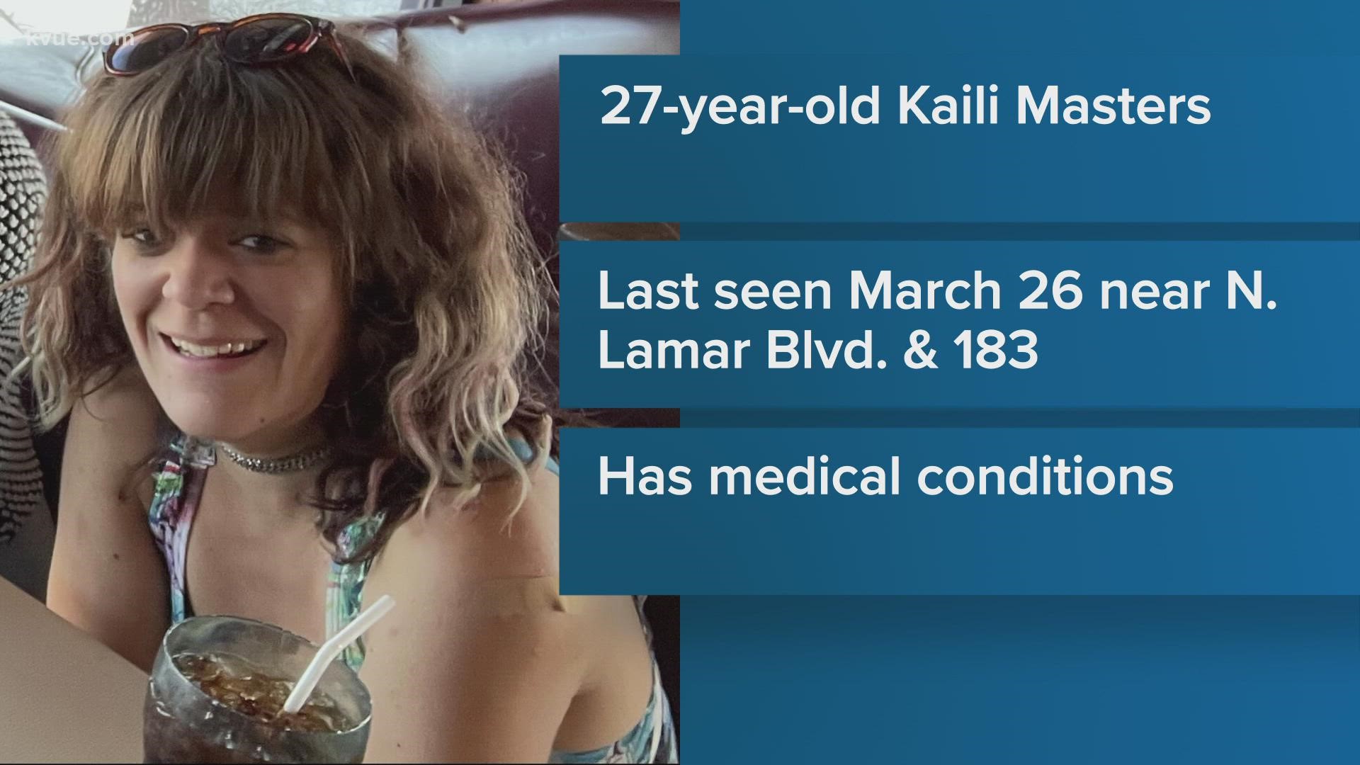 Police say Kaili Masters has medical conditions that cause concern for her well-being.