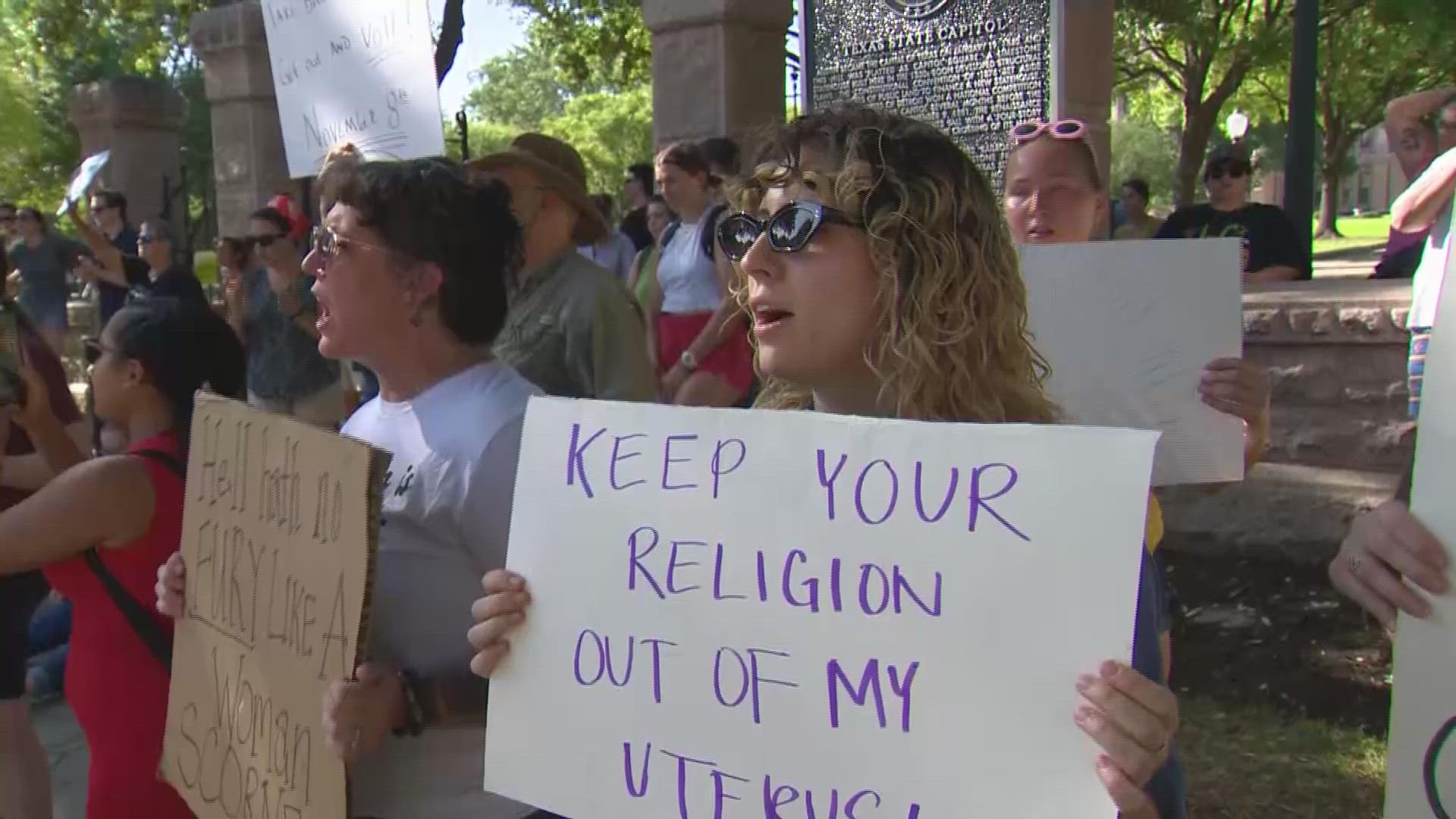 Protesters rallied and marched in Downtown Austin on Friday in support of abortion rights after the Supreme Court's decision to overturn Roe v. Wade.