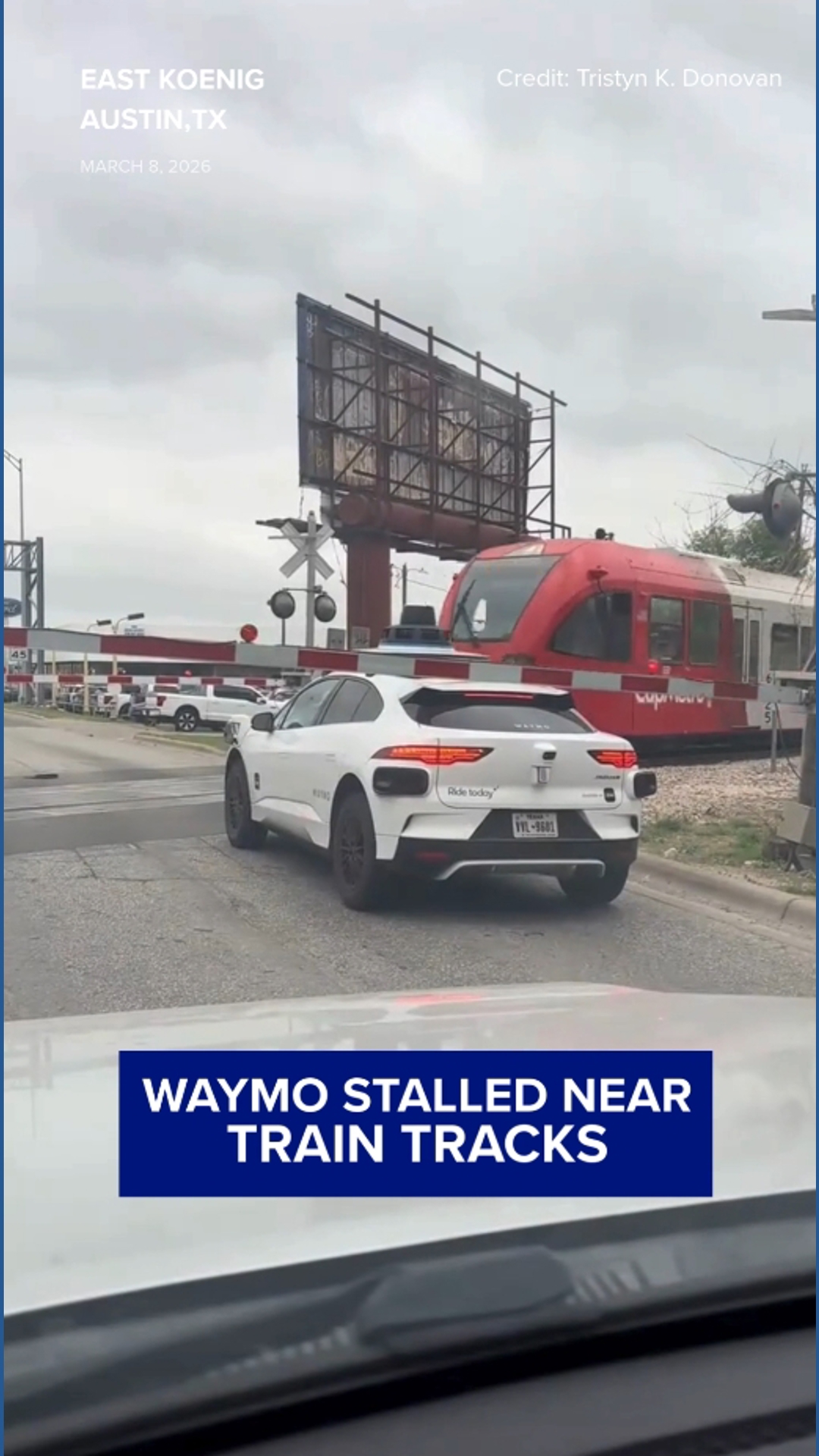 Video shows Waymo stalled near Austin train tracks | kvue.com