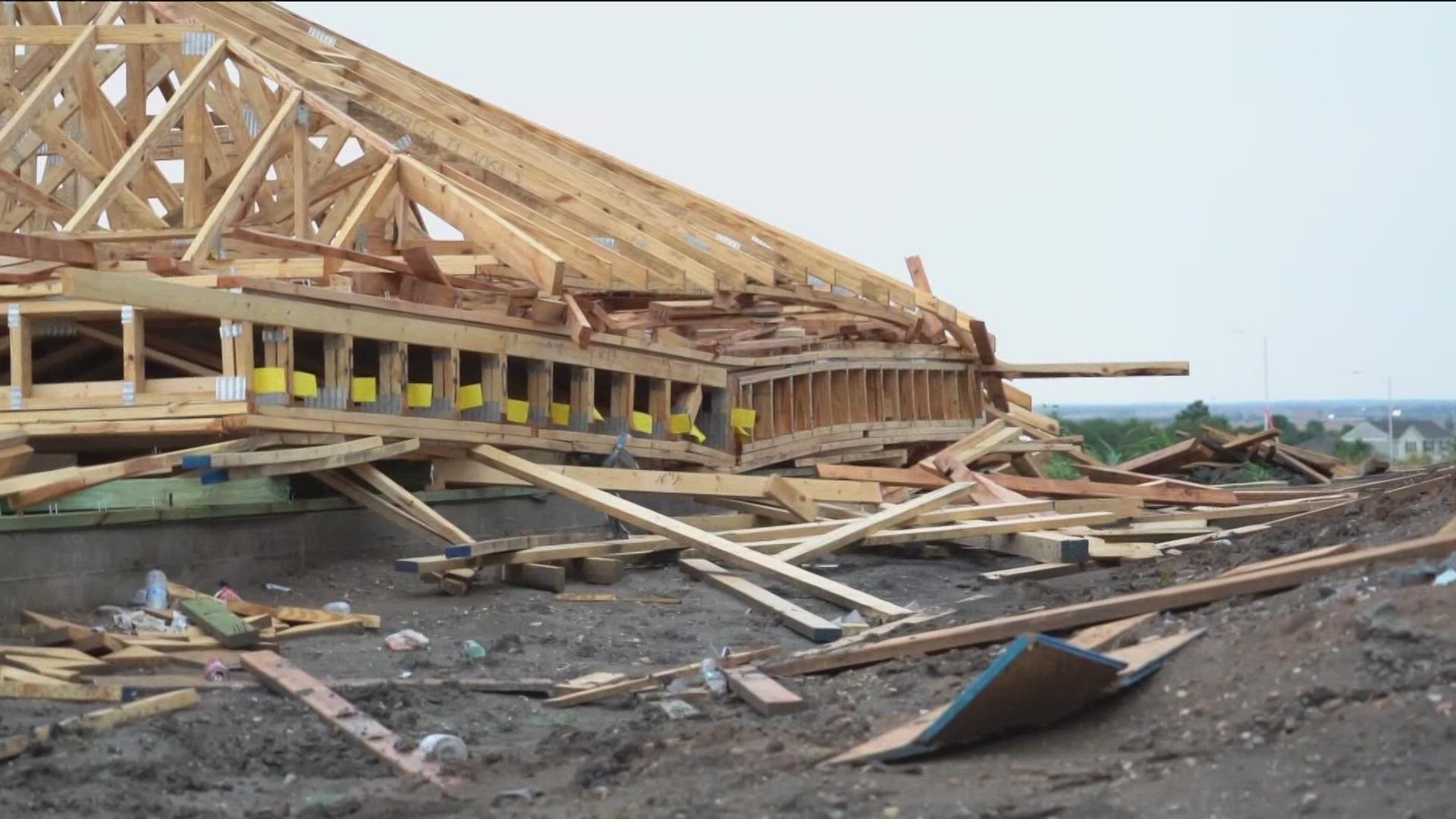 Two people are in the hospital after a home that was under construction collapsed in Manor.