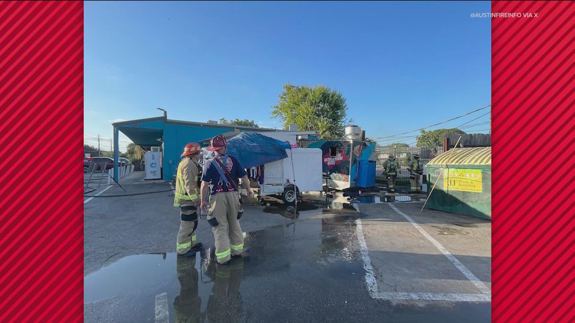 A vehicle hit several pedestrians and then a food truck.