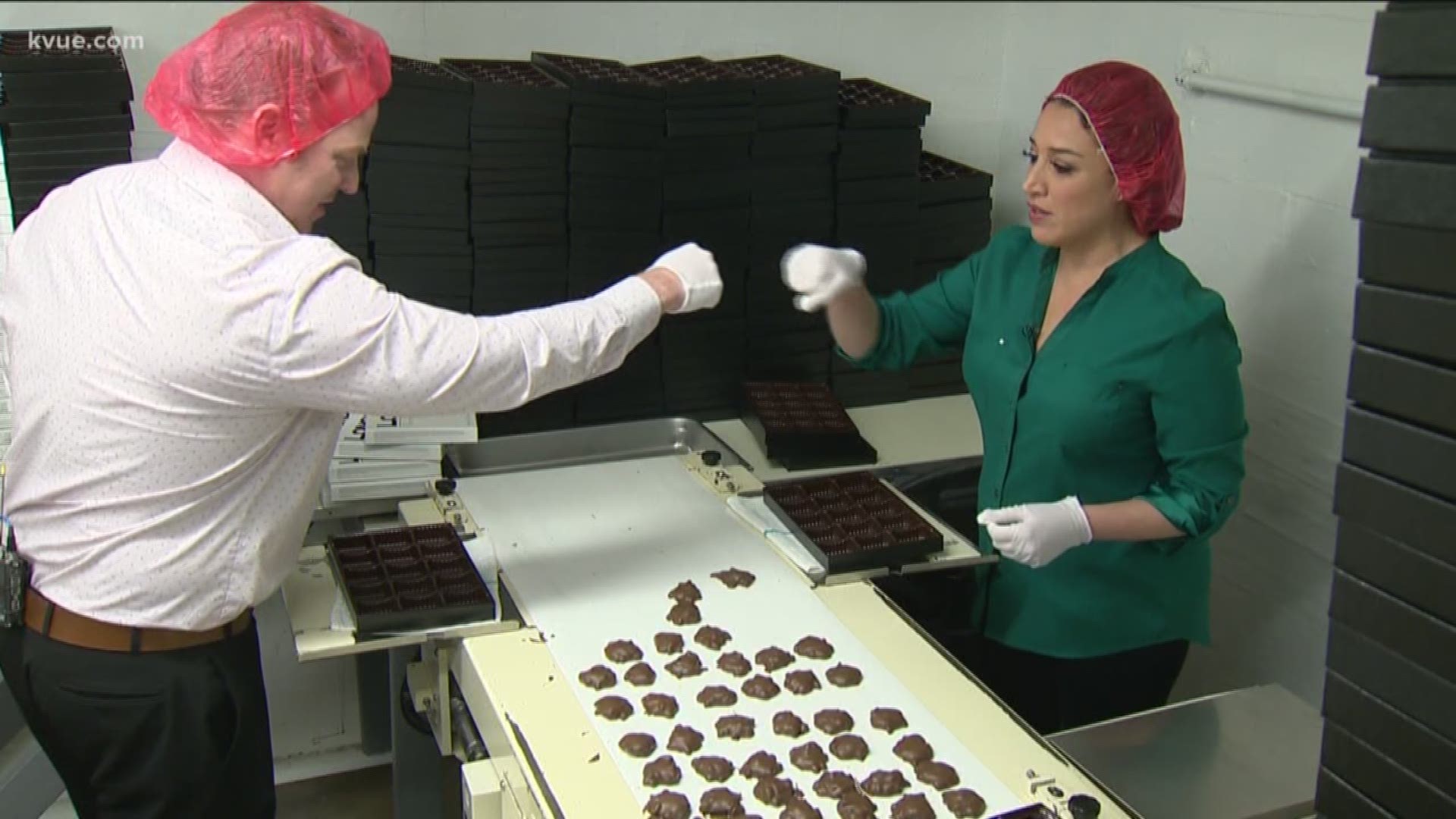 At Lammes Candies employees are slammed trying to fill countless orders for Valentine's Day. 
It's one of the busiest times of the year, so KVUE's Bryan and Yvonne went to help.