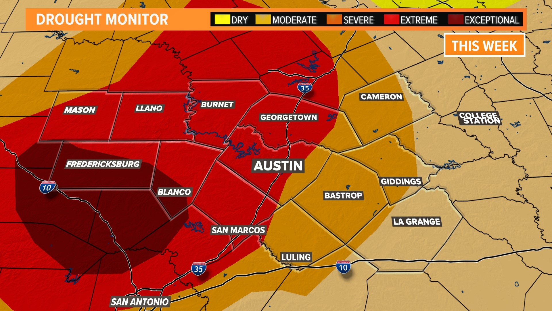 Drought conditions have worsened over the past week in Central Texas