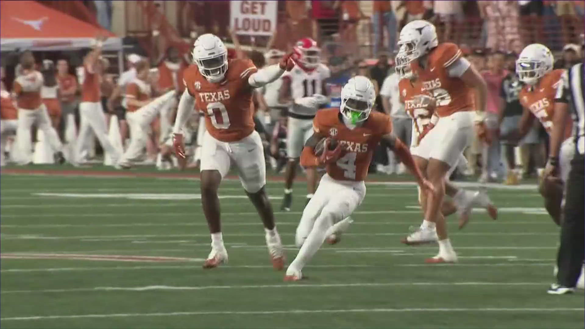 The defense celebrates with the sword on the sideline after every turnover.