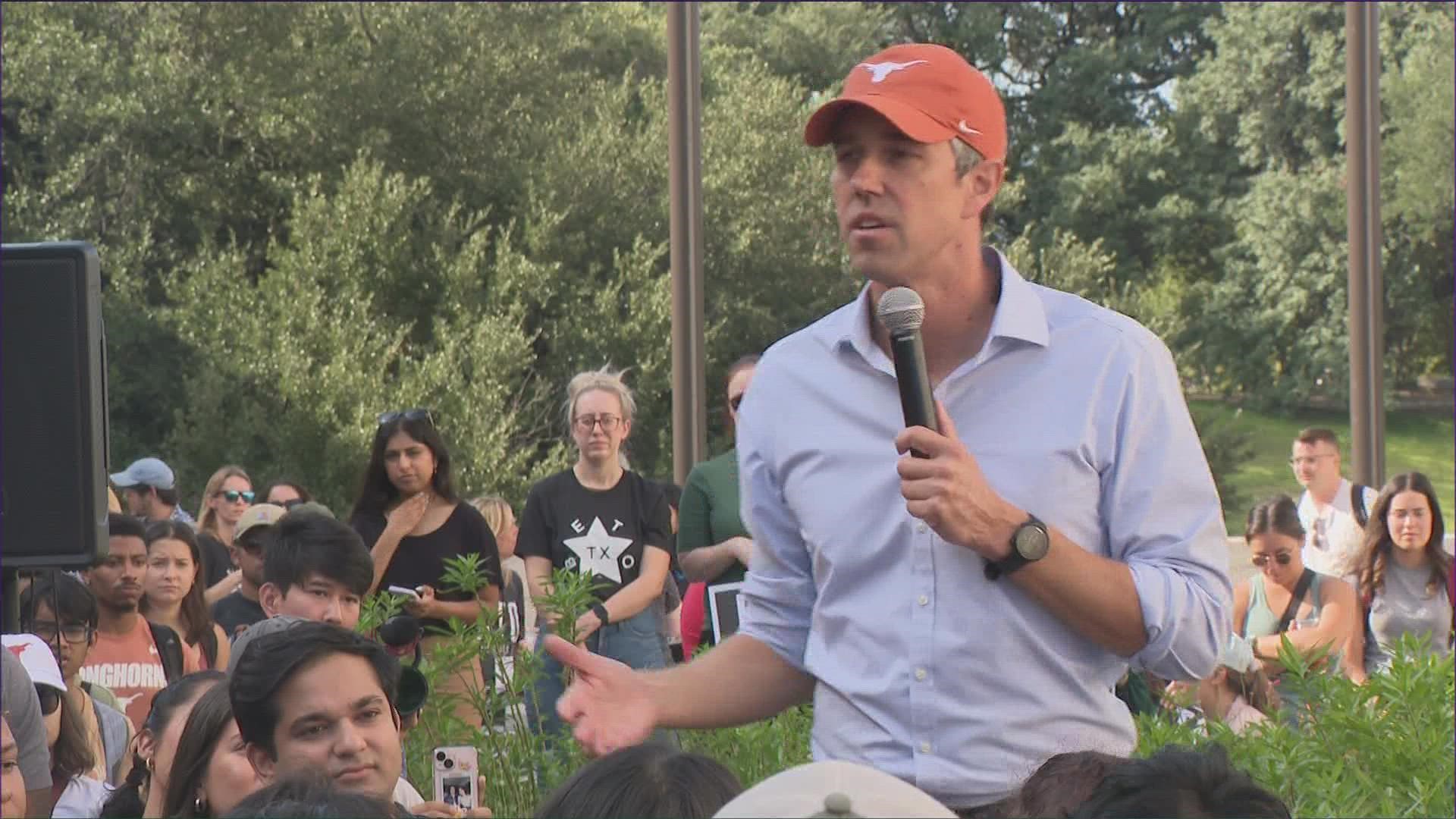 Texas gubernatorial candidate Beto O'Rourke launched his "college tour" across the state at UT Austin Monday morning.