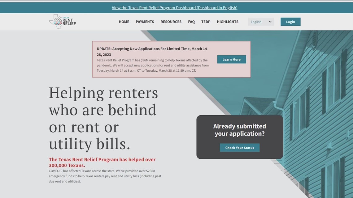 Texas to reopen rent relief applications