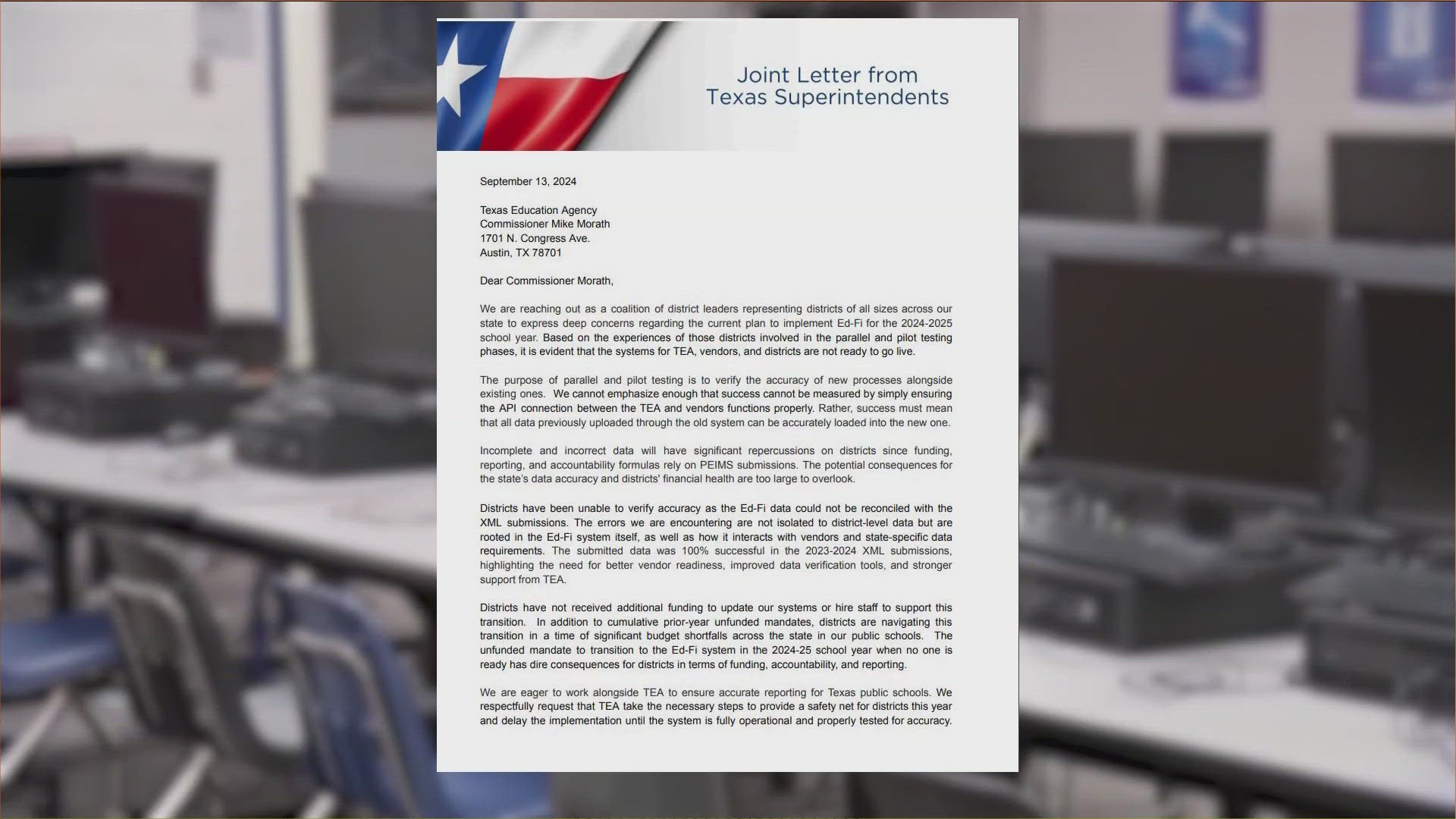 The districts said the new program has caused thousands of errors thus far, according to the Texas Tribune.