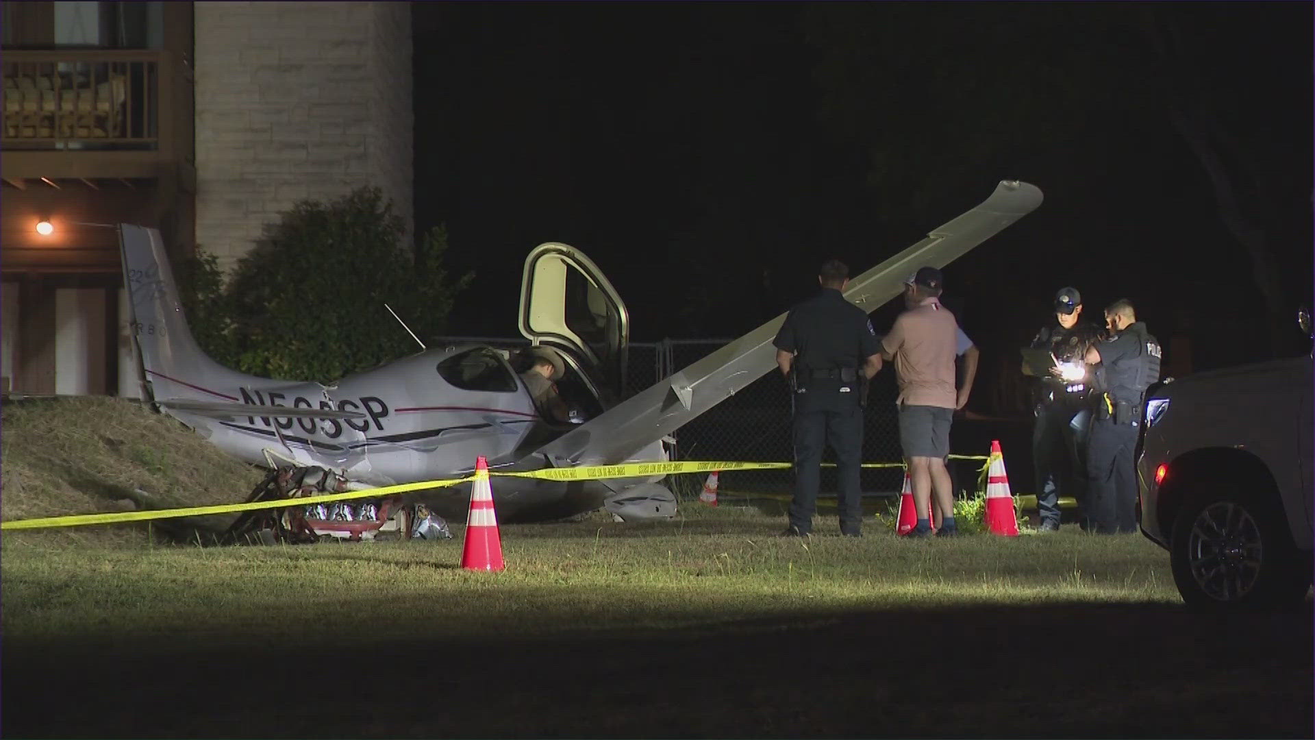 Two people were in the plane when it crashed in someone's yard, right by the Lakeway Airpark. Both survived, but they were injured.