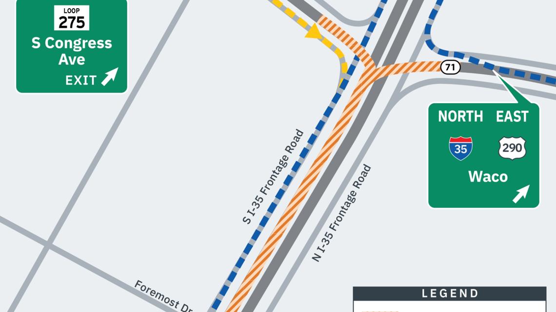 Stretch of I-35 southbound in South Austin to close Saturday night for construction