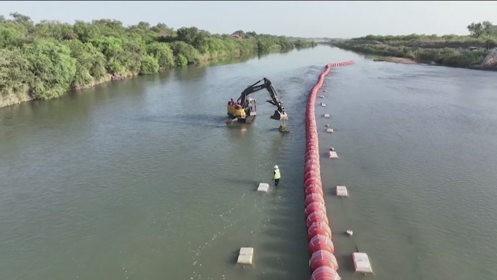 The buoys are floating in the Rio Grande River near Eagle Pass, which lawmakers argue is not a navigable waterway.