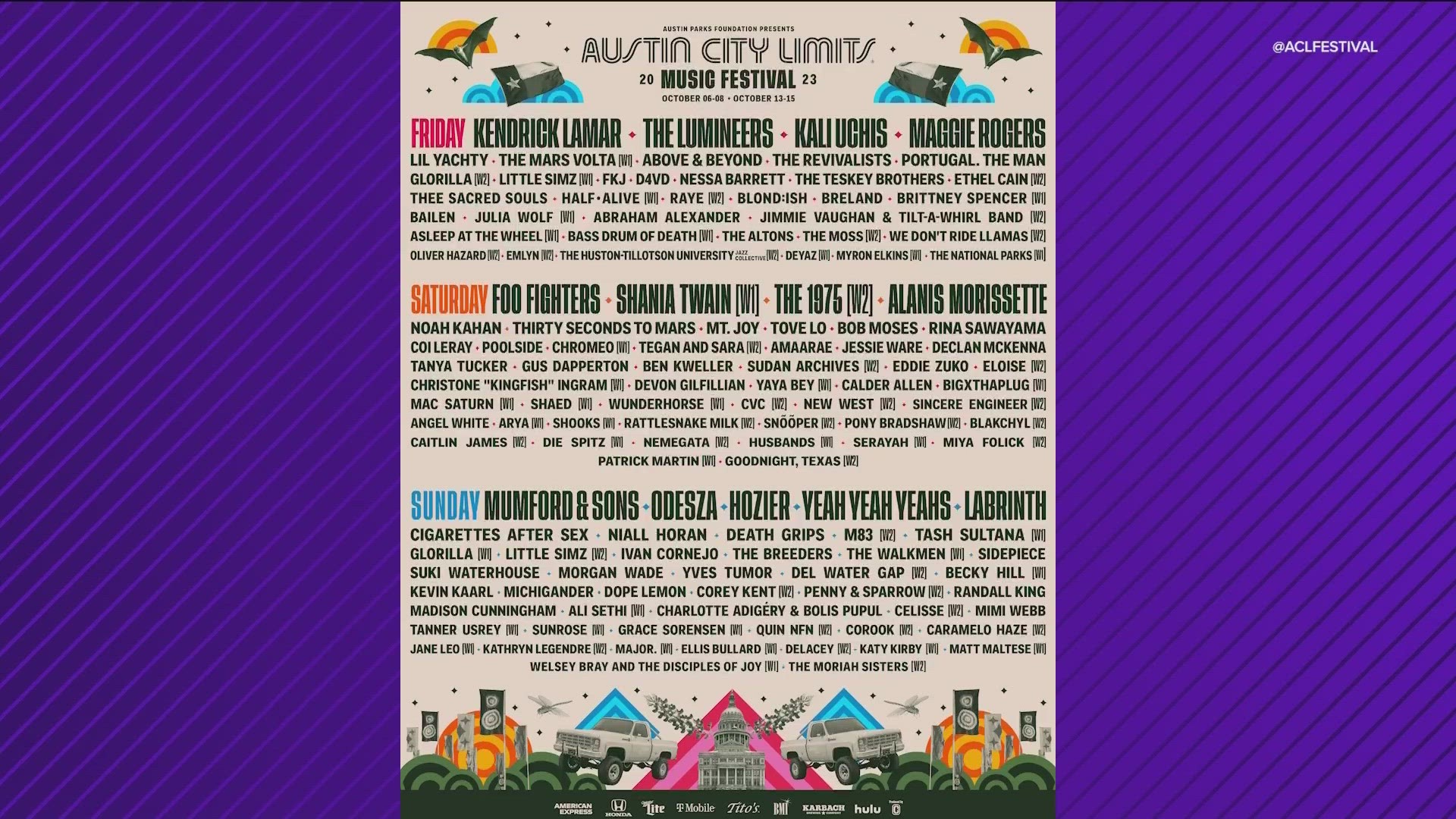 The ACL lineup by day is here.