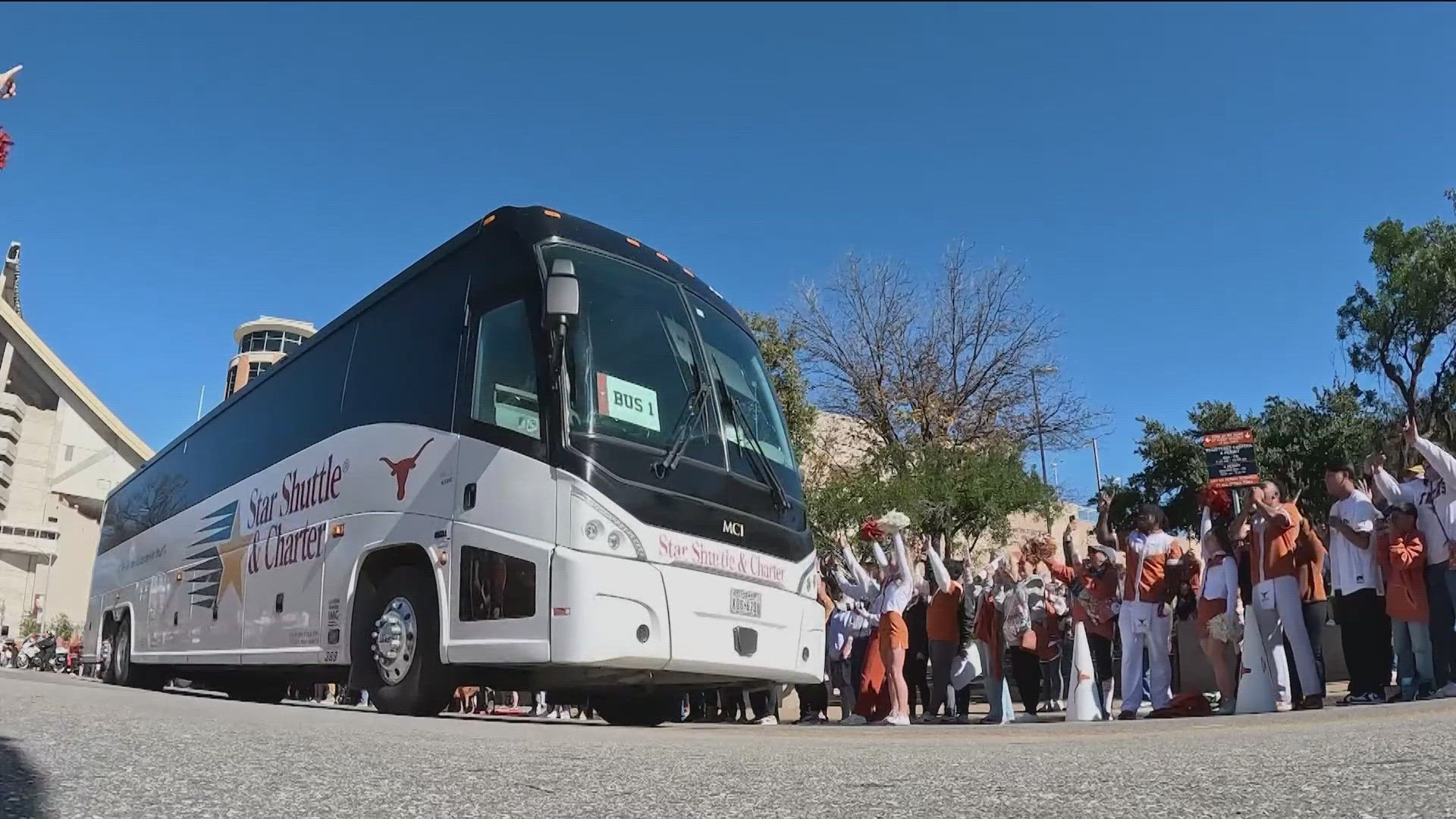 UT fans gathered for the Longhorns' College Playoffs send-off on Wednesday. The gathered outside DKR Stadium as the team heads to New Orleans.