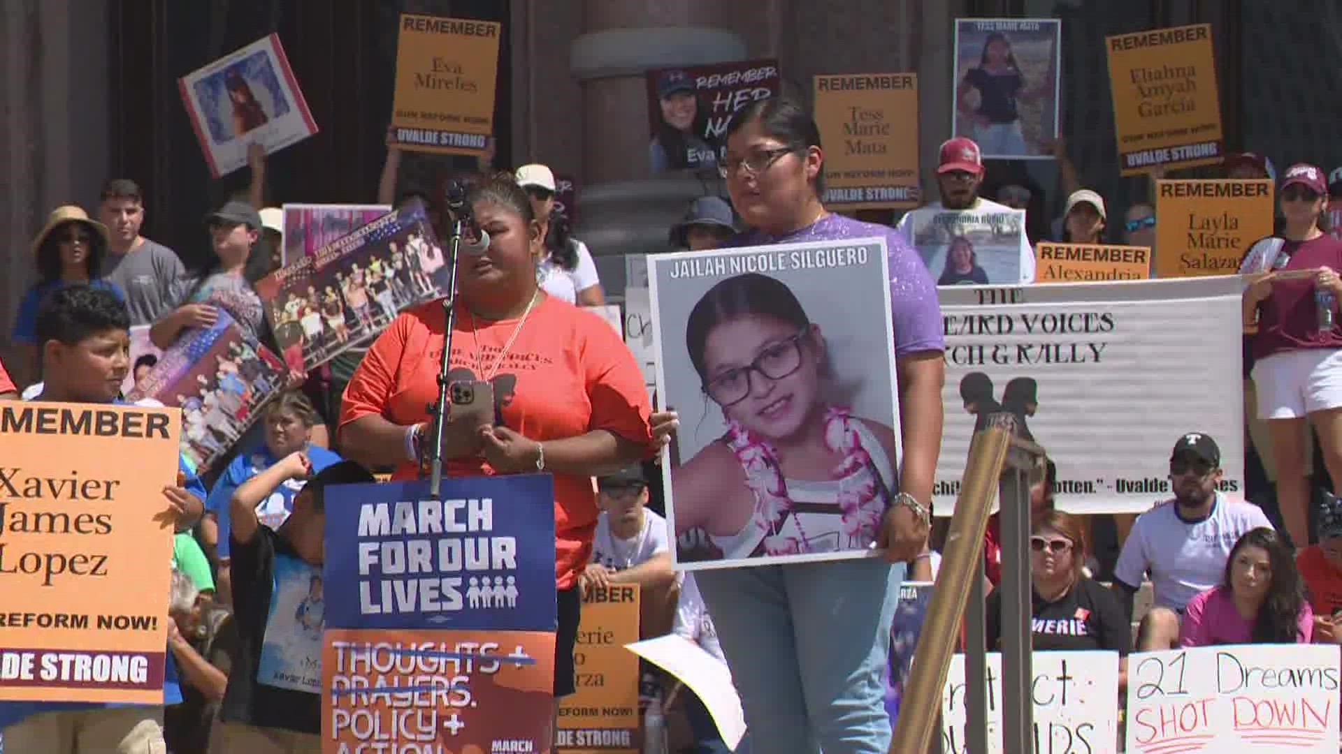 Uvalde parents participated in a March for Our Lives rally at Texas Capitol, calling on Gov. Greg Abbott to raise the age to purchase an AR-15 in Texas.