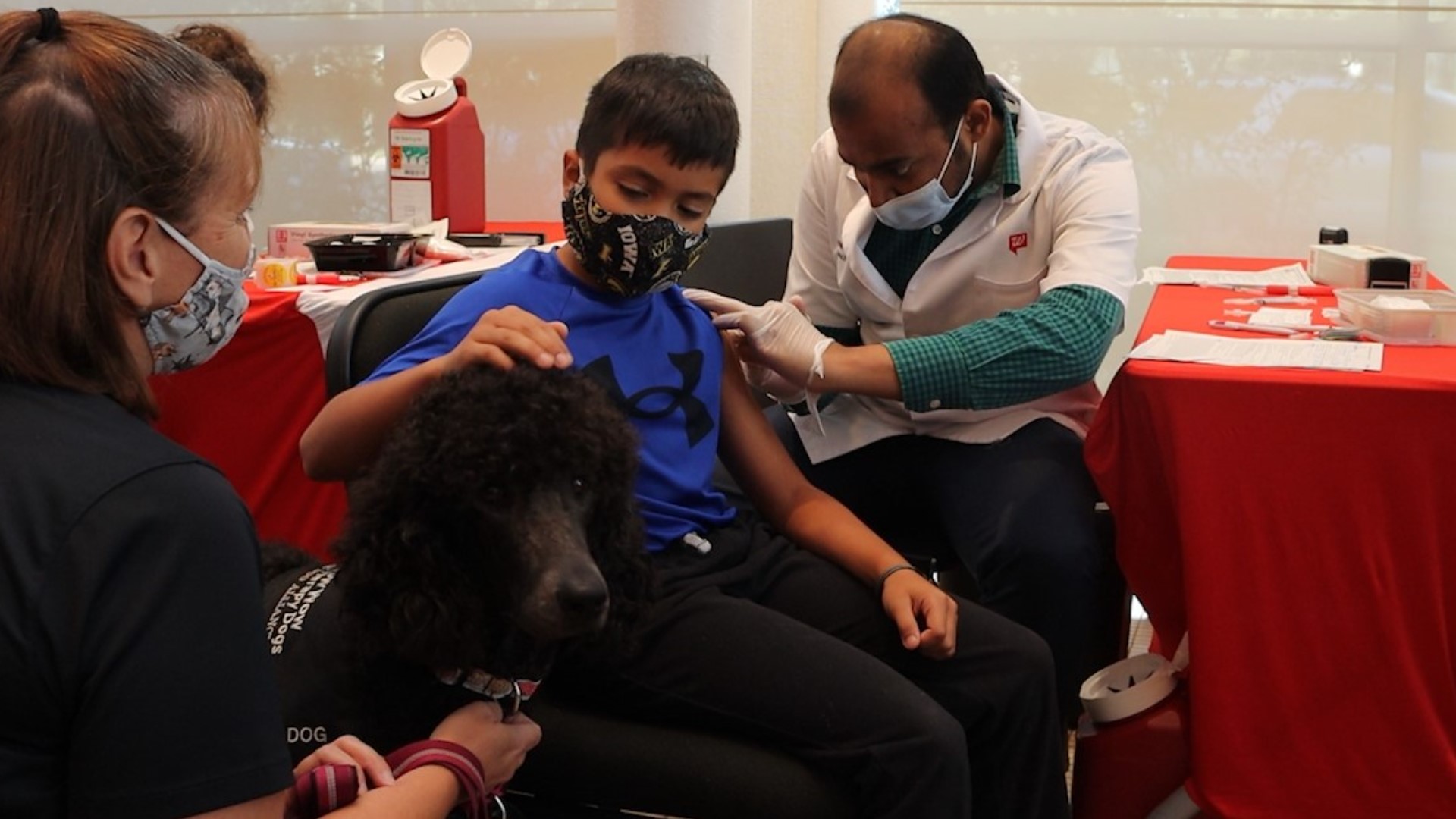 Furry friends were also in attendance to help the children getting shots feel safe and comfortable.