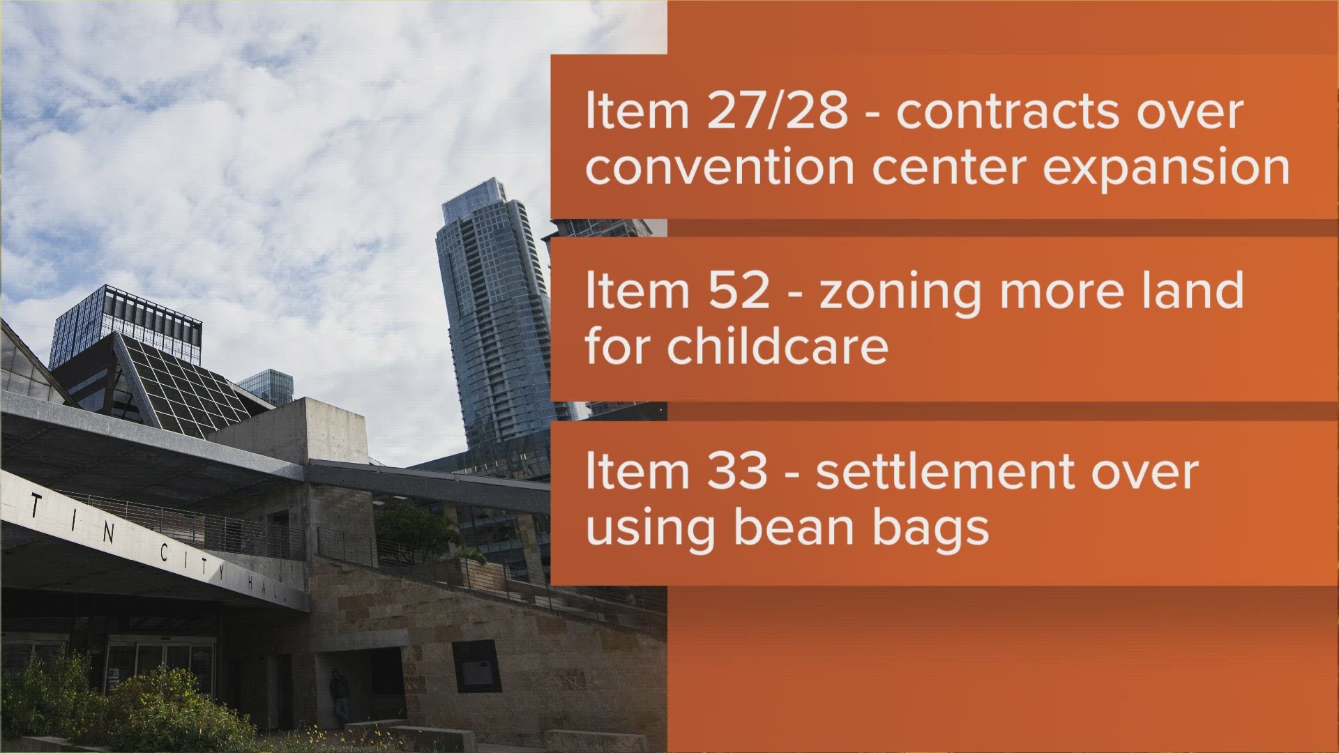 The Austin City Council is set to discuss the expansion of the convention center, amending the land development code to increase child care facilities and more.