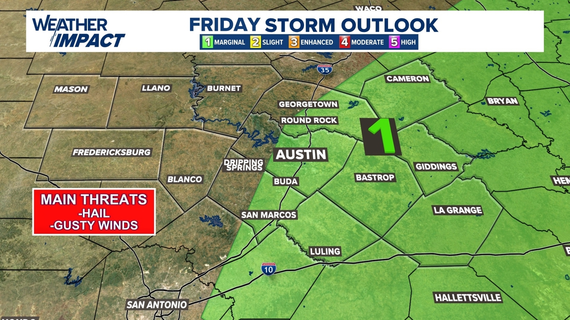 Low-end severe weather risk Friday for Central Texas