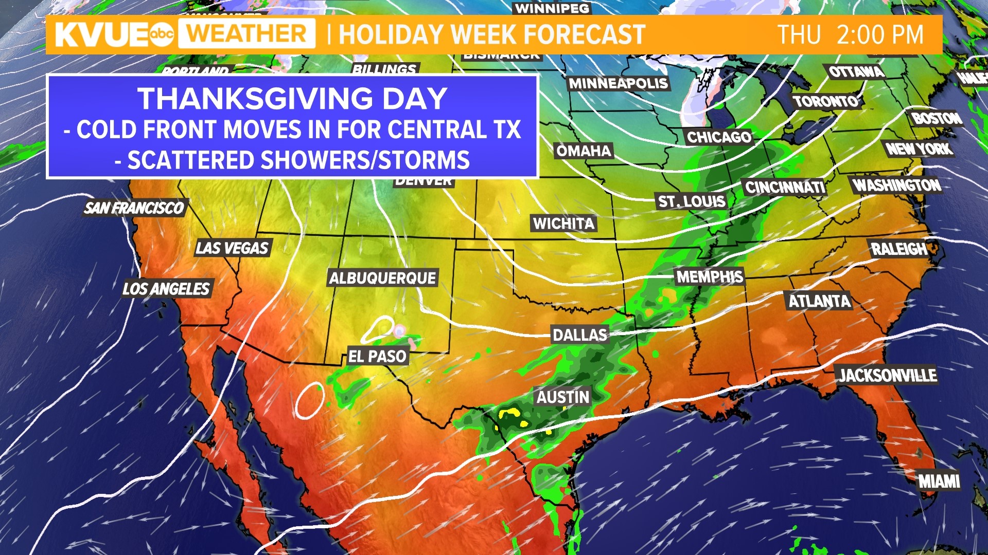 Next cold front arrives Sunday; stormy weather likely Thanksgiving Day ...