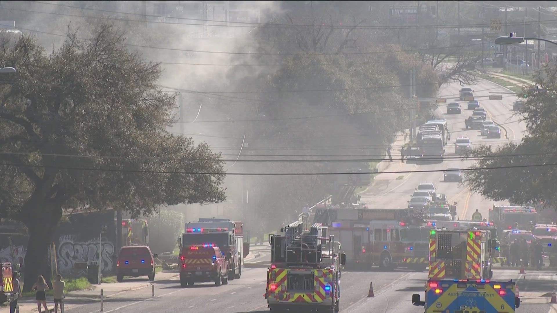 Parts of South Congress Avenue were shut down as firefighters worked to contain the fire.