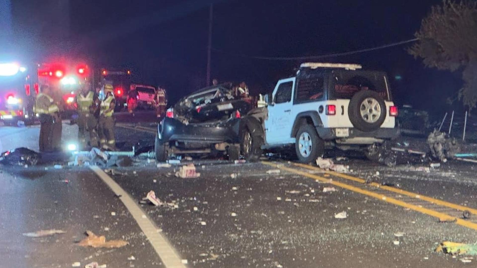 The crash happened around 7:43 p.m. in the 19300 block of Camino Real (State Highway 21) in Mustang Ridge.