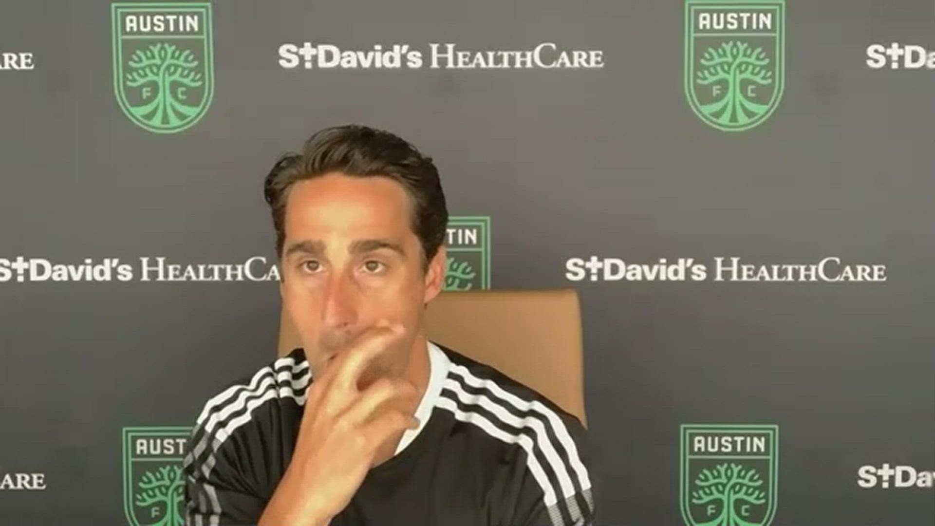 Austin FC head coach Josh Wolff talks to the media before the match against the Portland Timbers.