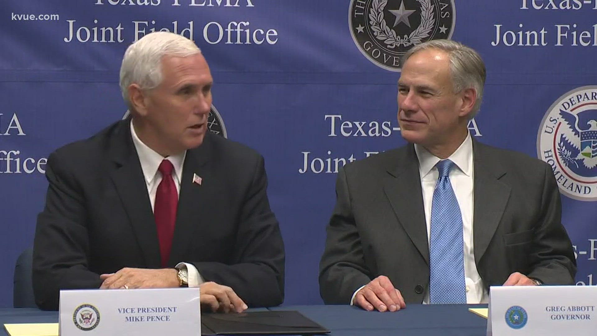 Before speaking at the convention, Vice President Pence met with Gov. Greg Abbott and Energy Secretary Rick Perry for an update on Hurricane Harvey recovery efforts.