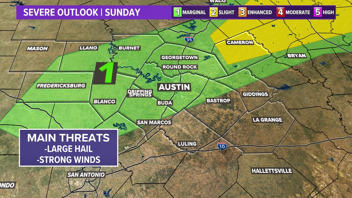 A few severe storms possible Sunday evening