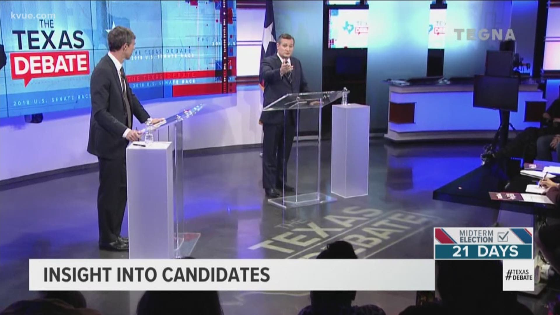 U.S. Sen. Ted Cruz (R-Texas) and challenger U.S. Rep. Beto O'Rourke (D-El Paso) squared off for an hour in The Texas Debate at KENS 5 in San Antonio on Tuesday night.

The candidates clashed over climate change, Supreme Court judges, border control and mo