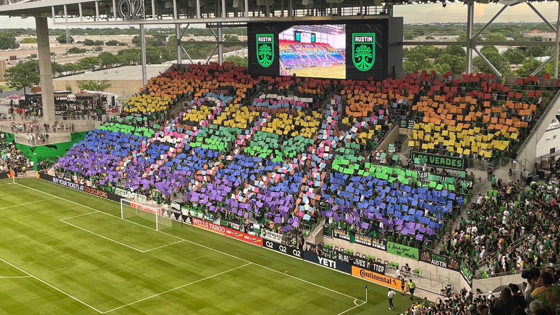 Austin Fc Unveils Atx Pride Flag Tifo At Second Ever Home Game Inaugural Pride Night Kvue Com