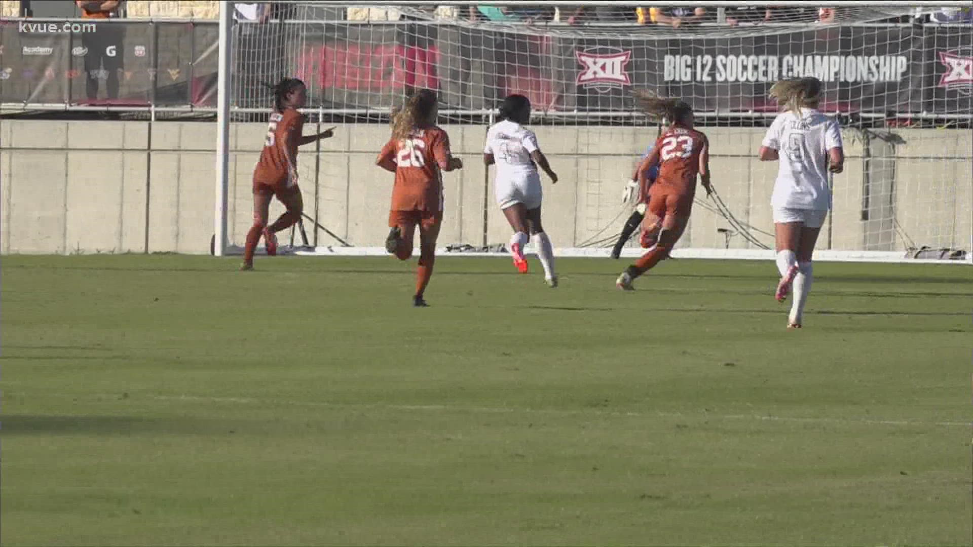 The Texas Longhorns soccer team fell 2-1 to the TCU Horned Frogs in the Big 12 Championship final match.