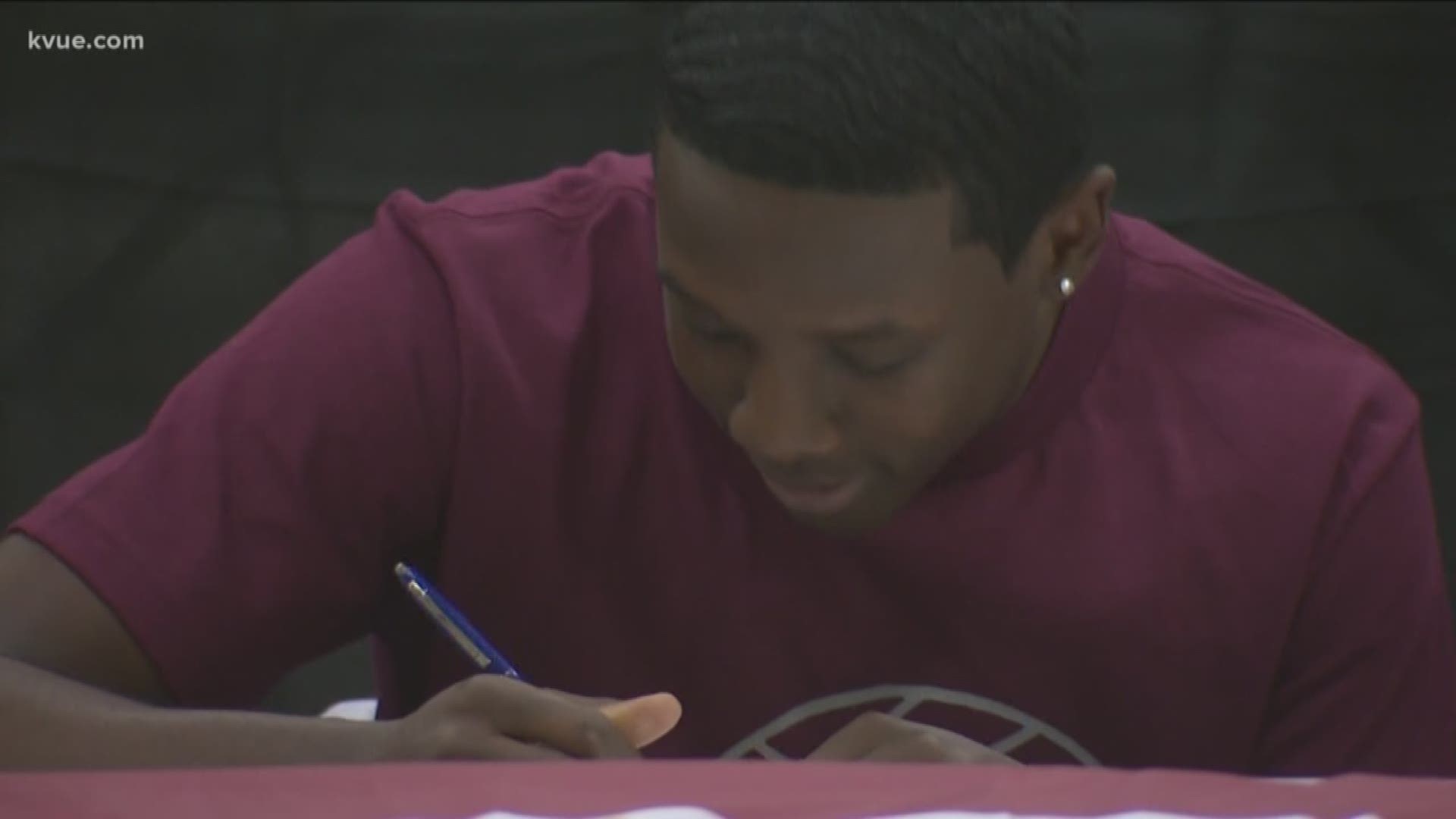 Kahmrin Traylor became the first male athlete at Manor New Tech High School to sign a National Letter of Intent.