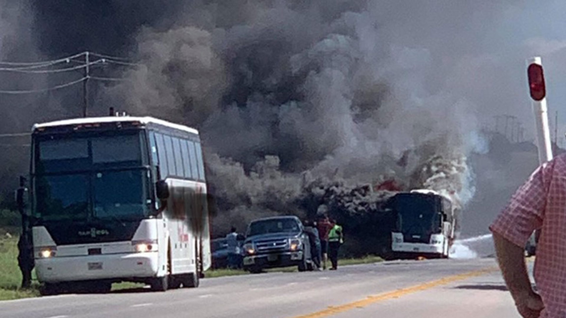 A charter bus reportedly caught on fire Thursday afternoon on U.S. Highway 281 in Blanco County.