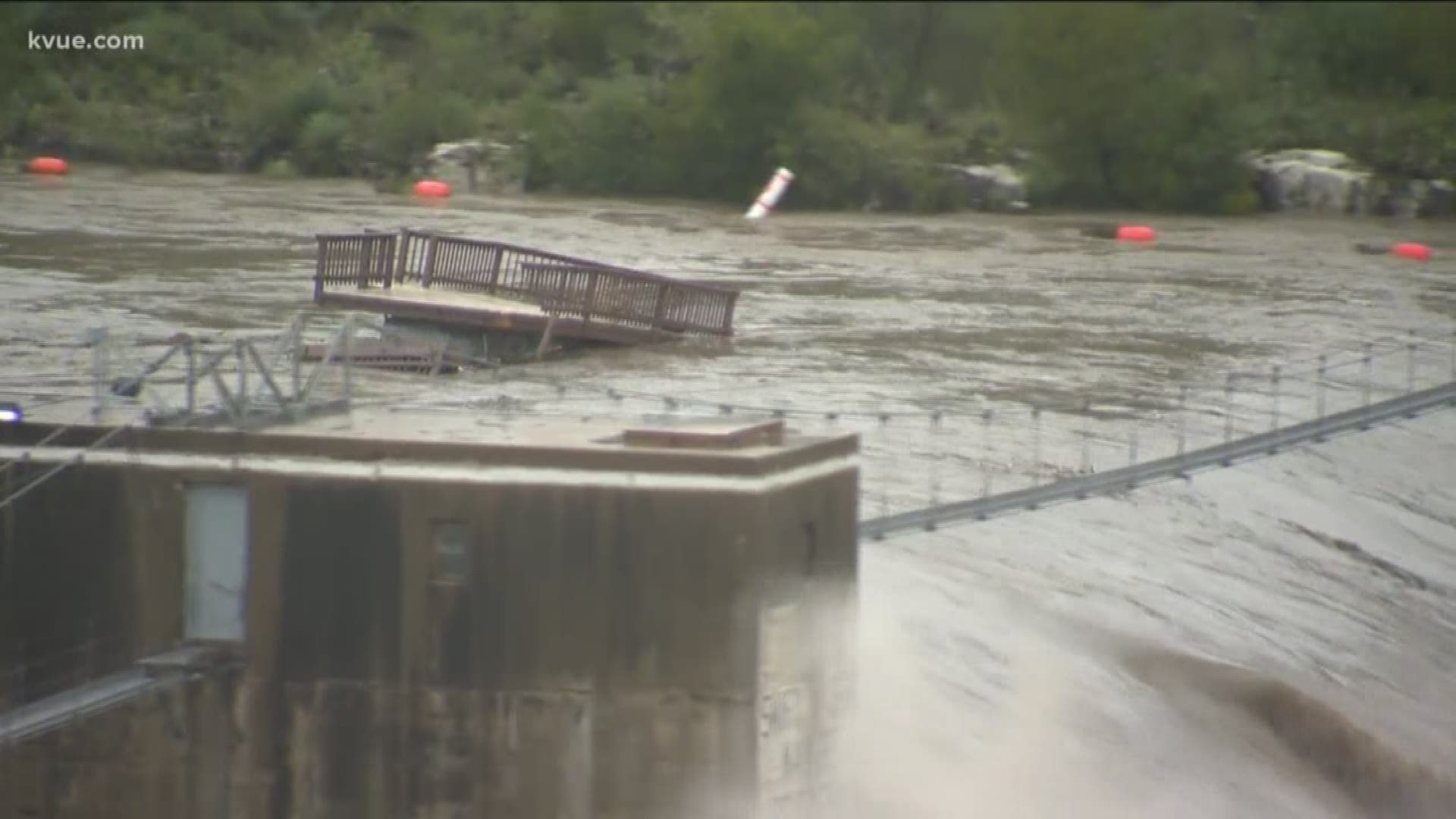 Apparent deck floats over Starcke dam after Llano River floods