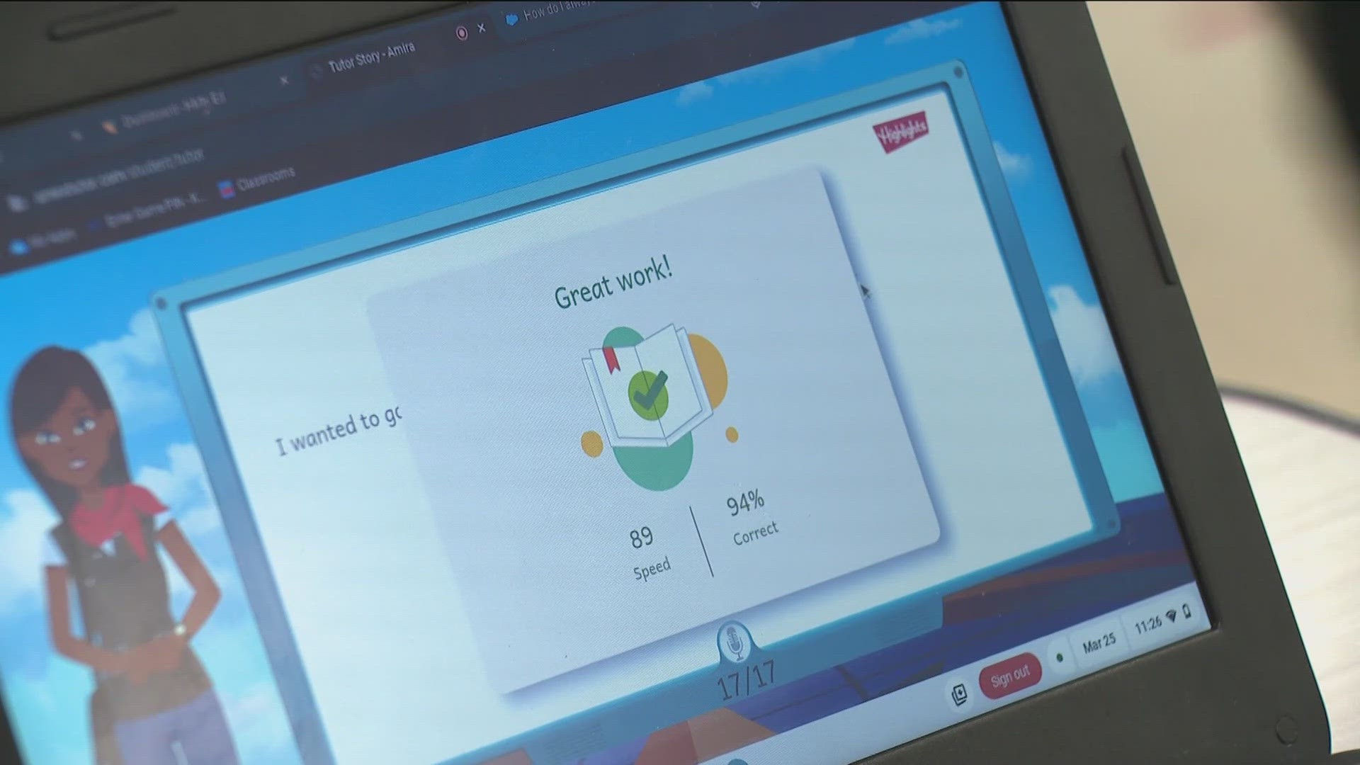 The AI program listens to students read aloud and corrects their pronunciation in real-time.