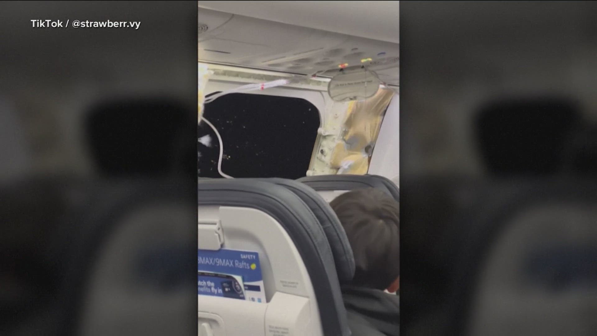 The flight, No. 1282, was heading from PDX to Ontario, California. Photos show that a panel on the back left side of the plane blew out during the flight.